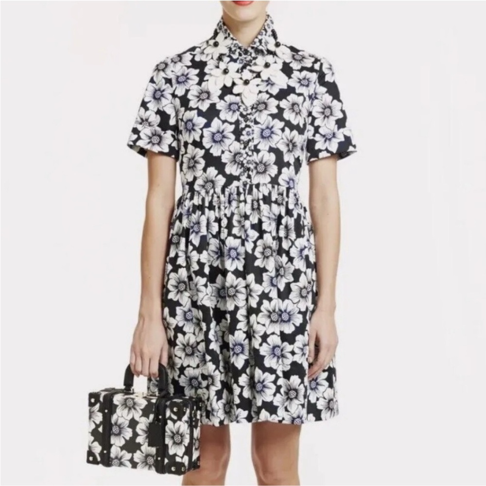 Kate Spade Hollyhock Flower Short Casual Dress Very Good Rare Floral Shirt Sz 10